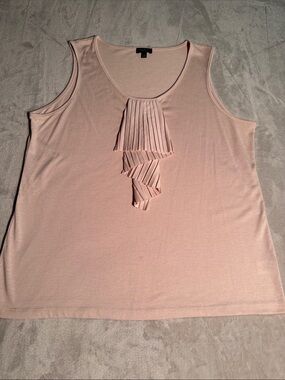 Talbots Size PXL Soft Pink Sleeveless Tank With Pleated Ruffle Front Feminine